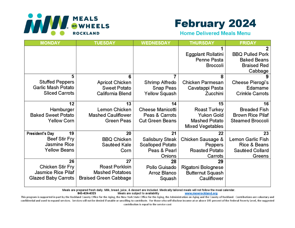 Menu - Meals on Wheels Rockland