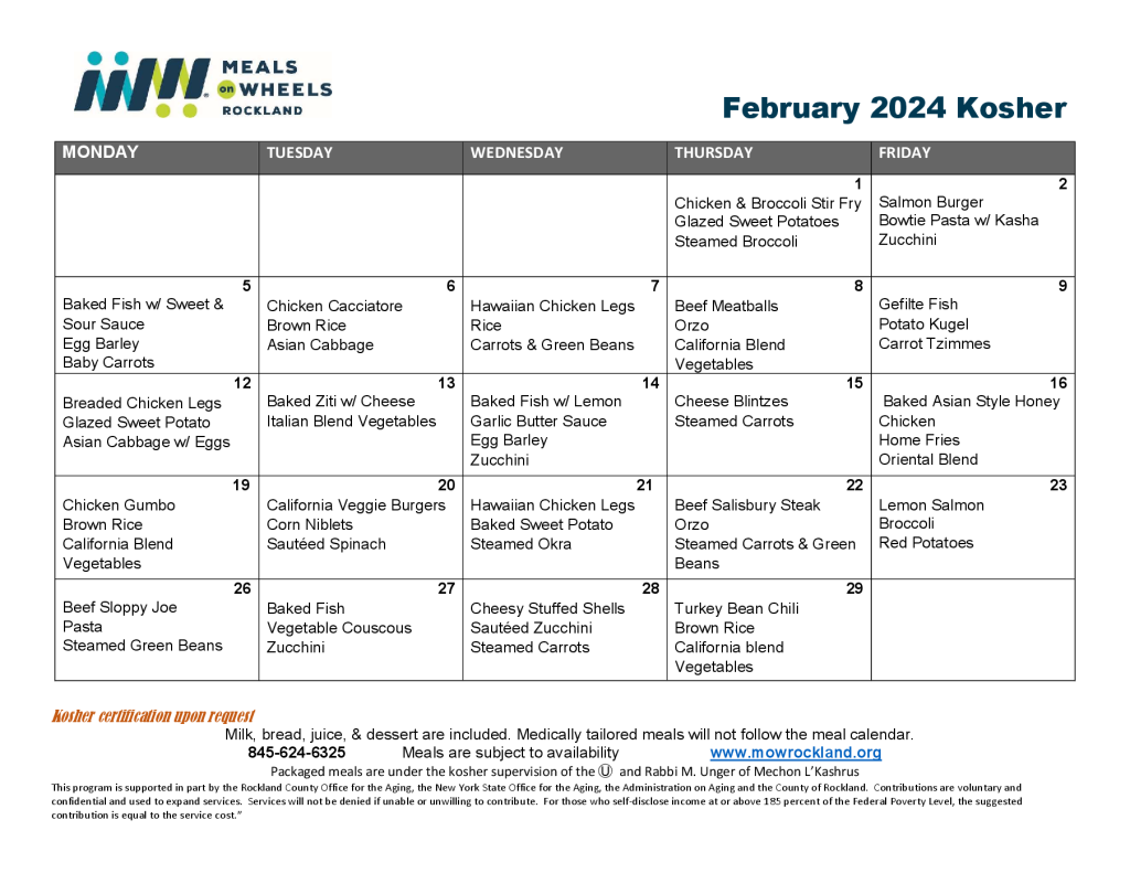 Menu - Meals on Wheels Rockland