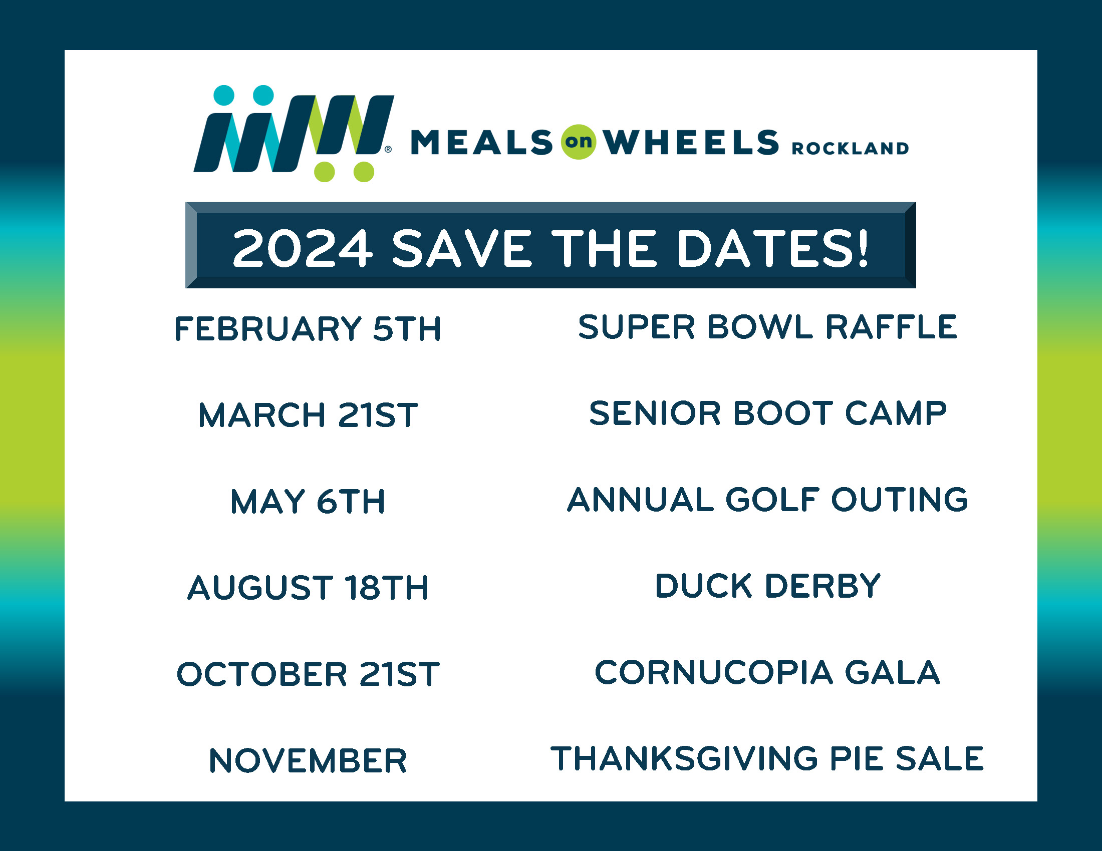Meals on Wheels Rockland Save the Dates 2024